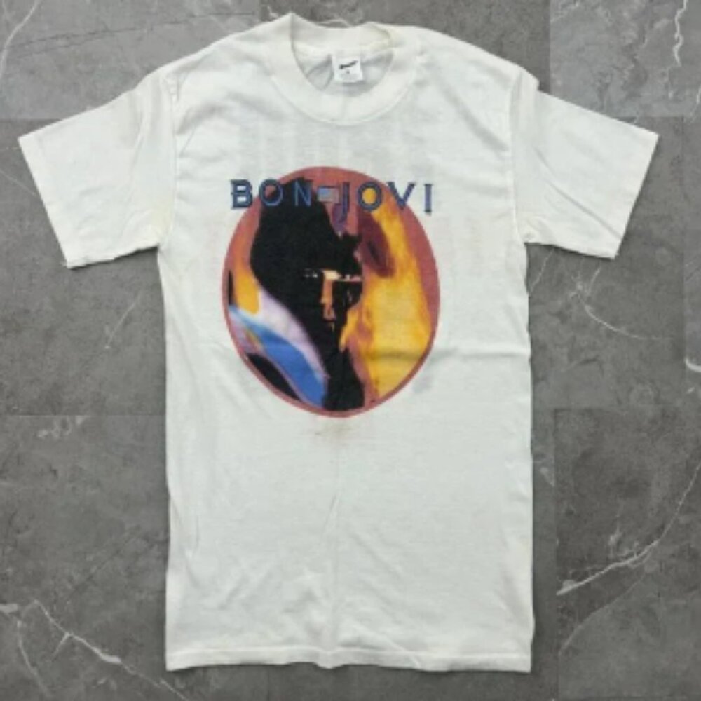 Vintage Bon Jovi Shirt Mens Medium White 7800 Fahrenheit Album Rock Band 80s USA